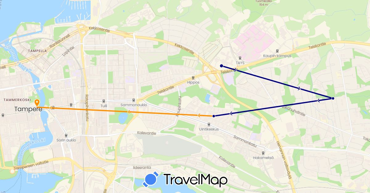 TravelMap itinerary: driving, hitchhiking in Finland (Europe)